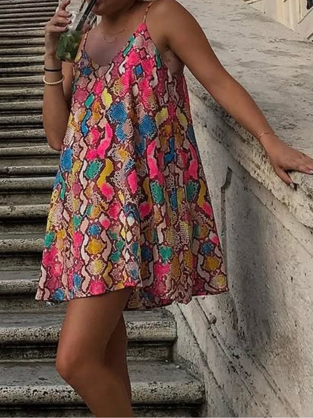 Peach Love California Pink Multi Snake-Print Mini Slip Dress
